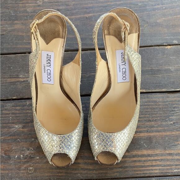 #JIMMY CHOO Nova Glitter Platform Slingback Heels 38 - Picture 4 of 14